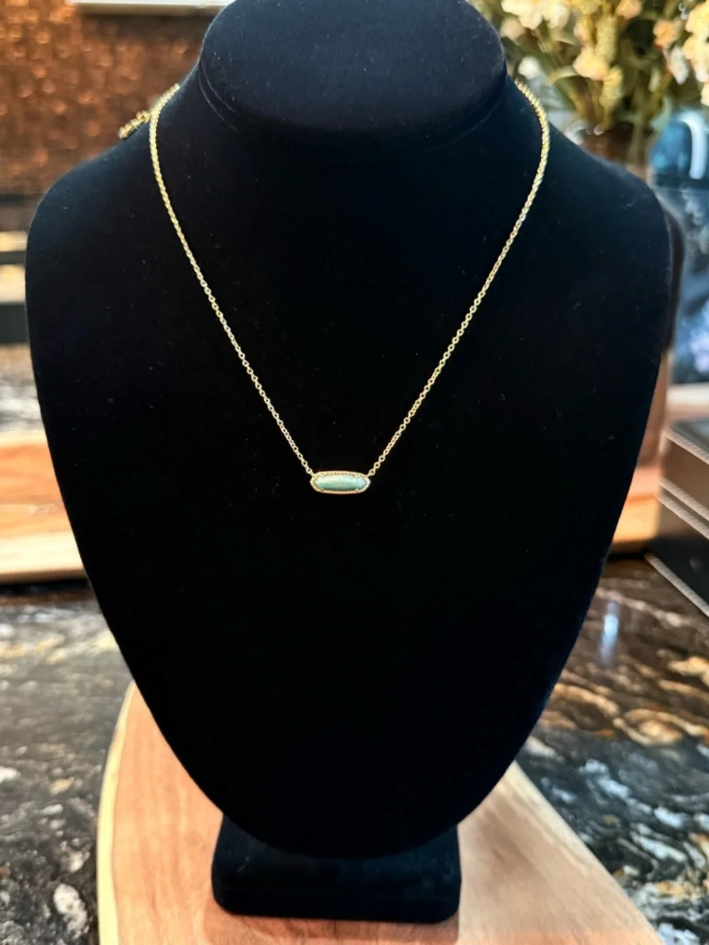 Kendra Scott Gold Necklace with Light Turquoise Oval Pendant - Picture 2 of 5